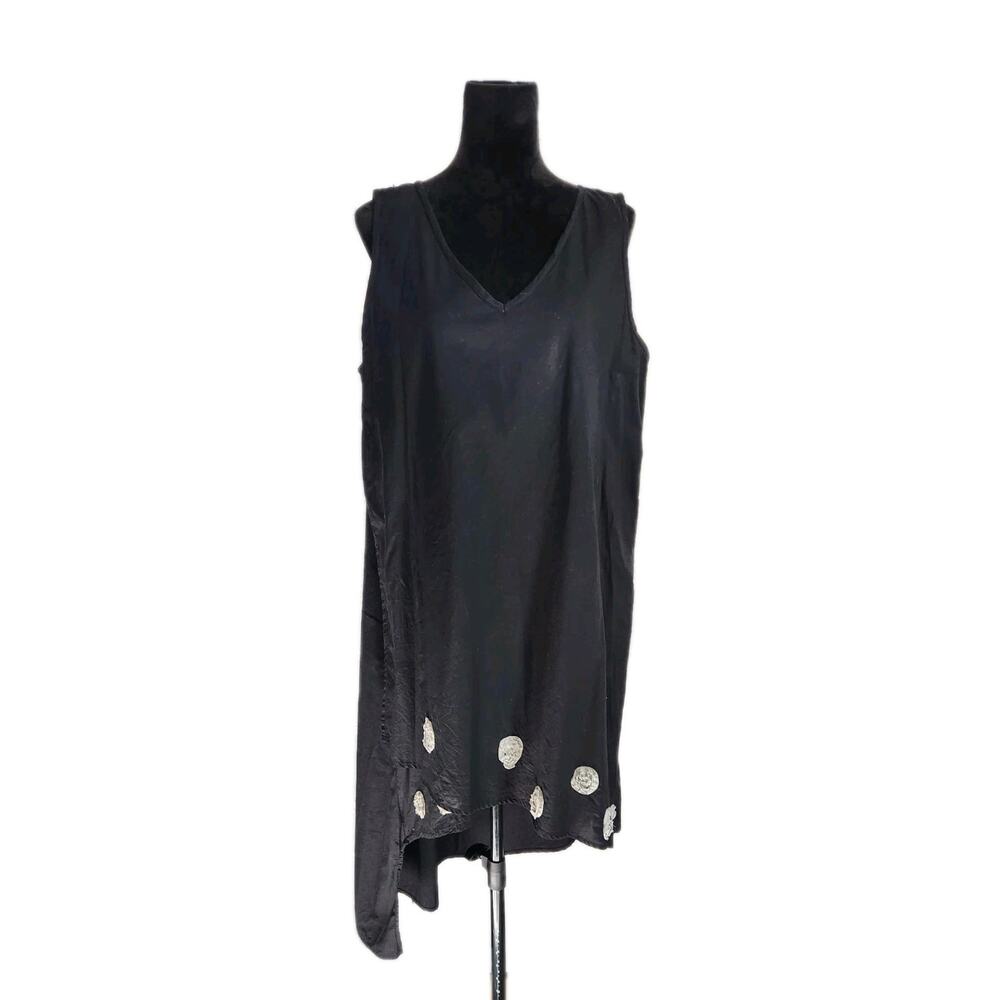 Tulip Lagenlook Oversized Sleeveless Cotton Asymmetrical Dress Size M Black